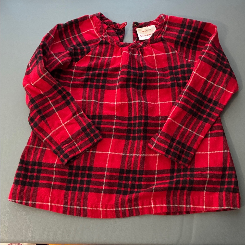 Hanna Andersson Girls 4T Red and Black Plaid Shirt